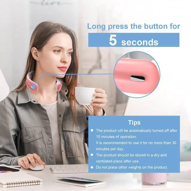 Alt view image 4 of 7 - Electric Pulse Neck Massager Cordless, Intelligent Neck Massager with Heat, 3 Modes 15 Levels Deep Tissue Trigger Point Massager for Pain Relief and Relax at Office, Home, Travel, Car