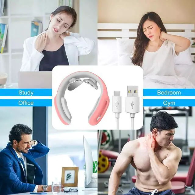 Alt view image 6 of 7 - Electric Pulse Neck Massager Cordless, Intelligent Neck Massager with Heat, 3 Modes 15 Levels Deep Tissue Trigger Point Massager for Pain Relief and Relax at Office, Home, Travel, Car