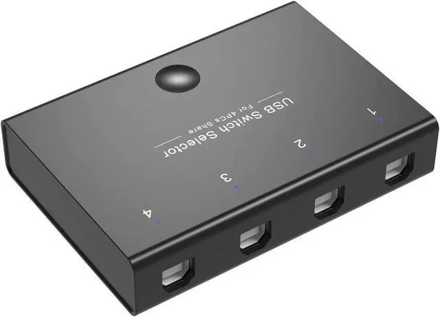 Alt view image 2 of 7 - Rybozen USB Switch Selector, KM Switch Adapter for 4 PC Sharing 3 USB Devices, One-Button Swapping Box Hub for Keyboard, Mouse, Scanner, Printer, Computer, with 4 USB Cables
