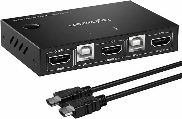 Main image of KVM Switch HDMI 2 Port Box, 2 Computers Share Keyboard Mouse and HD Monitor,HUD 4K (3840x2160),Support Wireless Keyboard and Mouse Connections
