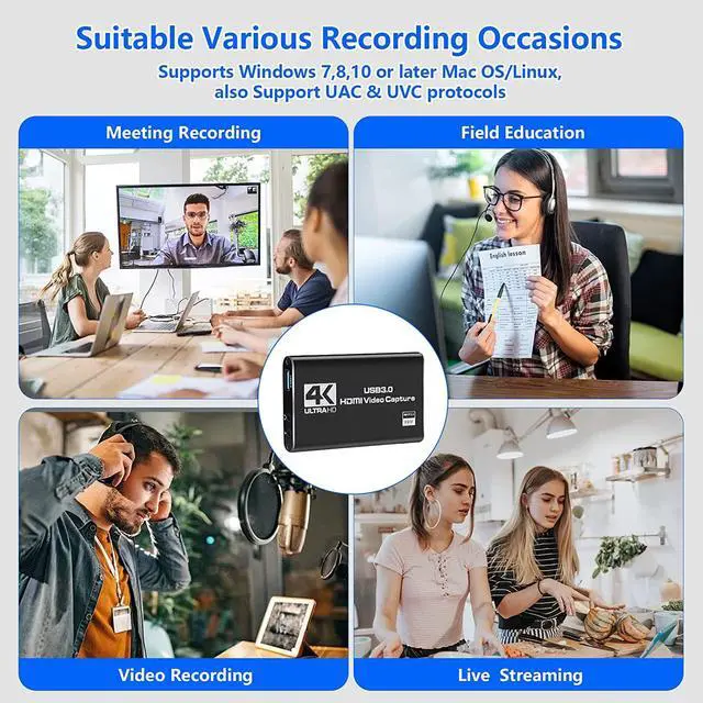 Alt view image 6 of 7 - 4K Audio Video Capture Card, USB 3.0 HDMI Video Capture Device, Full HD 1080P for Game Recording, Live Streaming Broadcasting