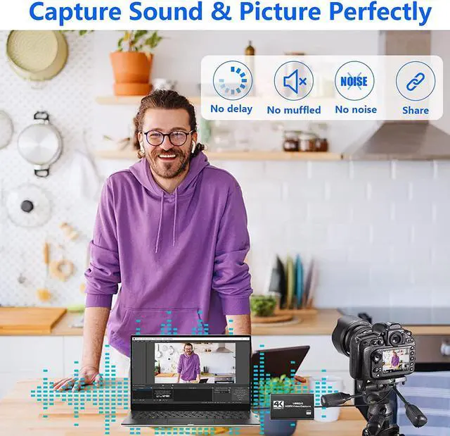 Alt view image 7 of 7 - 4K Audio Video Capture Card, USB 3.0 HDMI Video Capture Device, Full HD 1080P for Game Recording, Live Streaming Broadcasting