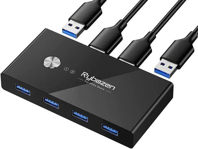 Alt view image 7 of 7 - USB 3.0 Switch Selector, KM Switch Adapter 4 Port 2 Computers, USB Peripheral Switcher Box Hub for Mouse Keyboard Scanner Printer PC, with One Button Swapping and 2 Pack USB Cable