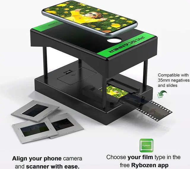 Alt view image 6 of 7 - Rybozen Mobile Film and Slide Scanner, Lets You Scan and Play with Old 35mm Films & Slides Using Your Smartphone Camera, Fun Toys and Gifts with LED Backlight, Rugged Plastic Folding Scanner