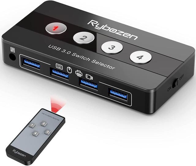 beruset passe Mince Rybozen USB 3.0 Switch Selector, 4 Port KVM Switches USB Hub Peripheral KVM  Switcher Box, 4 Computers Sharing 4 USB Devices, for PC, Printer, Scanner,  Mouse, Keyboard, Button Switch & Remote Control