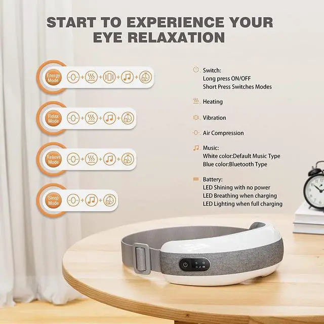 Alt view image 3 of 6 - Cotsoco Eye Massager with Heat Vibration,Rechargeable Bluetooth Music Sleep Masks for Relax Migraines,Reduce Eye Bags Dark Circles Eye Strain Dry Eyes Improve Sleep