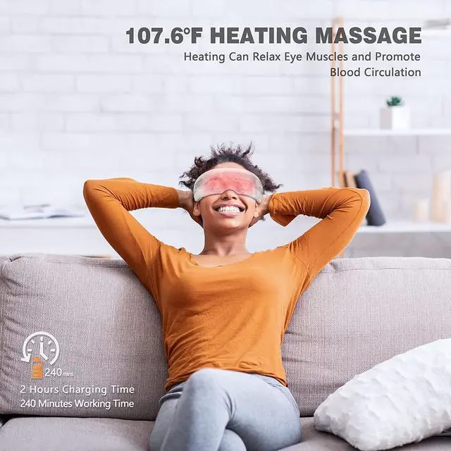 Alt view image 6 of 6 - Cotsoco Eye Massager with Heat Vibration,Rechargeable Bluetooth Music Sleep Masks for Relax Migraines,Reduce Eye Bags Dark Circles Eye Strain Dry Eyes Improve Sleep