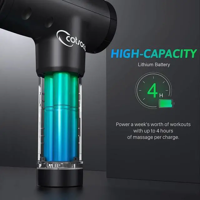 Alt view image 5 of 7 - Massage Gun Deep Tissue, Cotsoco Percussion Muscle Massager for Athletes, Super Quiet Portable Handheld Electric Sport Massager, 6 Speed and 4 Massage Heads(Black)