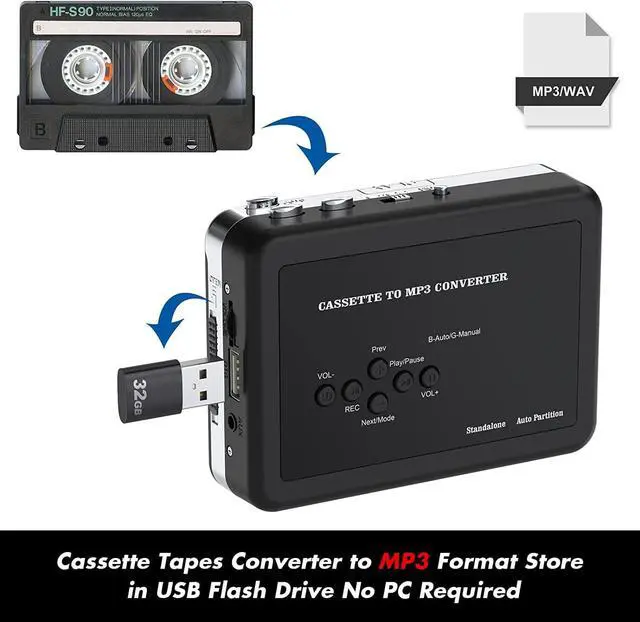 Alt view image 3 of 6 - Rybozen Cassette Player, Portable USB Cassette to MP3 Converter, Walkman Audio Music Cassette Tape to Digital Converter Player with Earphones, No PC Required, Black