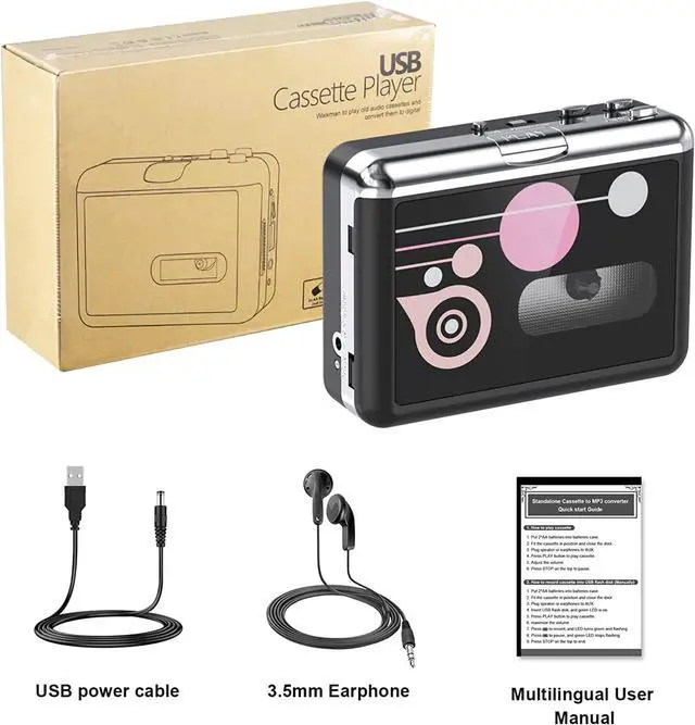 Alt view image 6 of 6 - Rybozen Cassette Player, Portable USB Cassette to MP3 Converter, Walkman Audio Music Cassette Tape to Digital Converter Player with Earphones, No PC Required, Black