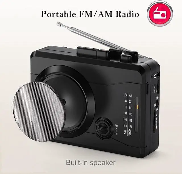 Alt view image 4 of 6 - Rybozen Portable Walkman Cassette Player Recorder, Personal Retro Walkman Audio Stereo Recording, AM/FM Radio, Tape to MP3 Converter, Built-in External Speaker, 3.5MM Headphone Jack and Earphone Inclu