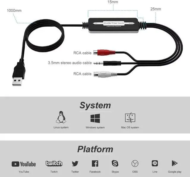 Alt view image 4 of 6 - USB Audio Capture Card Grabber for Vinyl Cassette Tapes to Digital MP3 Converter, Support Mac & Windows 10/8.1/8 / 7 / Vista/XP