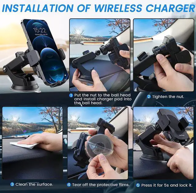Alt view image 2 of 7 - Wireless Car Charger, Caymuller 15W Fast Charging Auto Clamping Car Charger Phone Mount Phone Holder for iPhone 14 13 12 11 Pro Max Xs, Samsung Galaxy S23 Ultra S22 S21 S20, S10+ S9+ Note 9, etc
