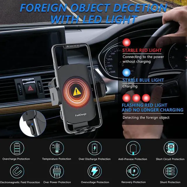 Alt view image 5 of 7 - Wireless Car Charger, Caymuller 15W Fast Charging Auto Clamping Car Charger Phone Mount Phone Holder for iPhone 14 13 12 11 Pro Max Xs, Samsung Galaxy S23 Ultra S22 S21 S20, S10+ S9+ Note 9, etc