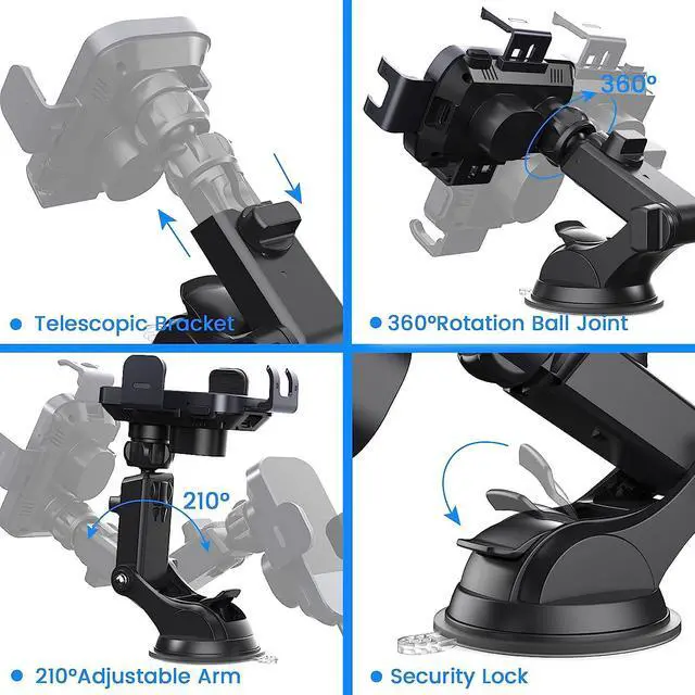 Alt view image 7 of 7 - Wireless Car Charger, Caymuller 15W Fast Charging Auto Clamping Car Charger Phone Mount Phone Holder for iPhone 14 13 12 11 Pro Max Xs, Samsung Galaxy S23 Ultra S22 S21 S20, S10+ S9+ Note 9, etc