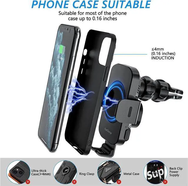 Alt view image 6 of 7 - Wireless Car Charger, Caymuller 15W Fast Charging Auto Clamping Car Charger Phone Mount Phone Holder for iPhone 14 13 12 11 Pro Max Xs, Samsung Galaxy S23 Ultra S22 S21 S20, S10+ S9+ Note 9, etc