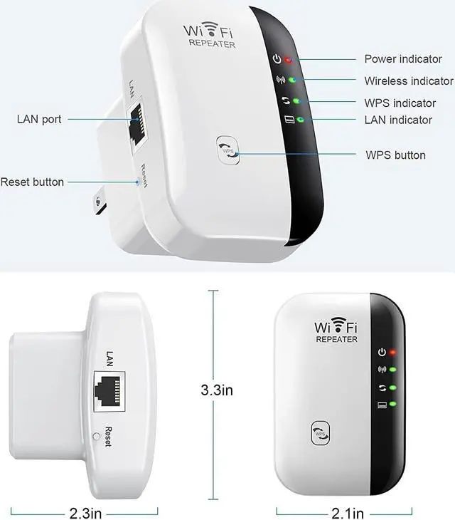 Alt view image 2 of 6 - Rybozen WiFi Range Extender, Supports Repeater/AP/WPS, Up to 2640sq.ft WiFi Extender, 2.4G High Speed Wireless WiFi Repeater with Integrated Antennas Ethernet Port, 360° Full WiFi Coverage