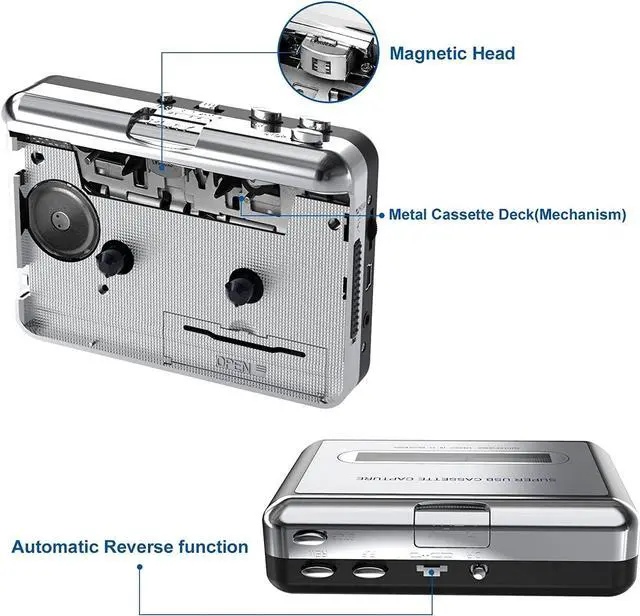 Alt view image 2 of 7 - Cassette Tape To CD Converter Via USB,Portable Cassette Player Capture Audio Music Compatible With Laptop and Personal Computer, Convert Walkman Tape To MP3 Format