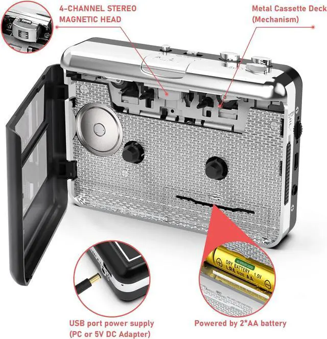 Alt view image 3 of 6 - Rybozen Cassette Player, Portable Walkman & Convert Cassette Tapes to MP3 Converter, New Software (AudioLAVA)
