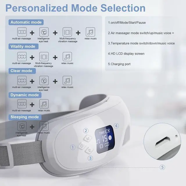Alt view image 2 of 7 - Eye Massager with Heat,Heated Eye Mask with Bluetooth Music for Migraine, Eye Care Face Massager,Eye Machine for Relax Eye Strain Dark Circle Eye Bags Dry Eye