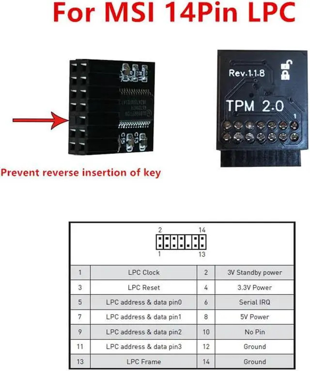 Alt view image 2 of 5 - TPM 2.0 Security Module Trusted Platform Module For MSI 14PIN LPC MS-4136