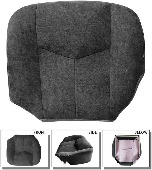 Alt view image 2 of 7 - Acaigel Left Driver Bottom Seat Cover Cloth Dark Gray For Chevy Silverado 2003-2006