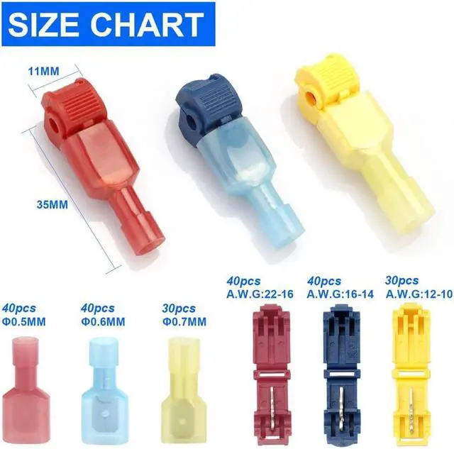 Alt view image 4 of 5 - Paiying 220 Pcs T-Tap Electrical Wire Crimp Terminals Quick Splice Cable Connectors Kit