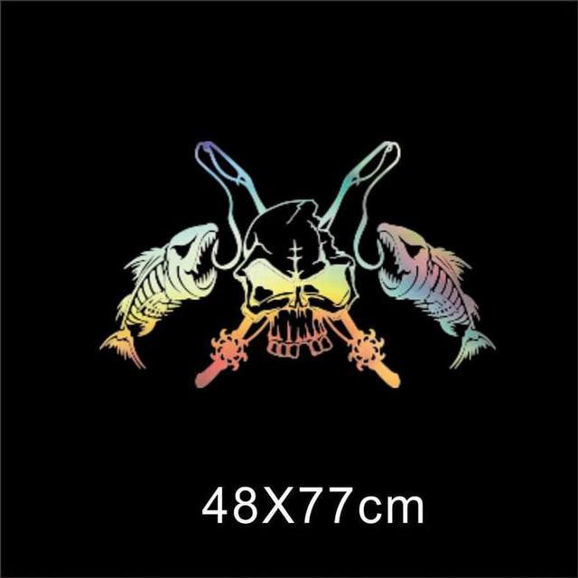48x77cm Laser Car Hood Body Side Boat Fishing Skull Skeleton Vinyl Decal  Sticker 