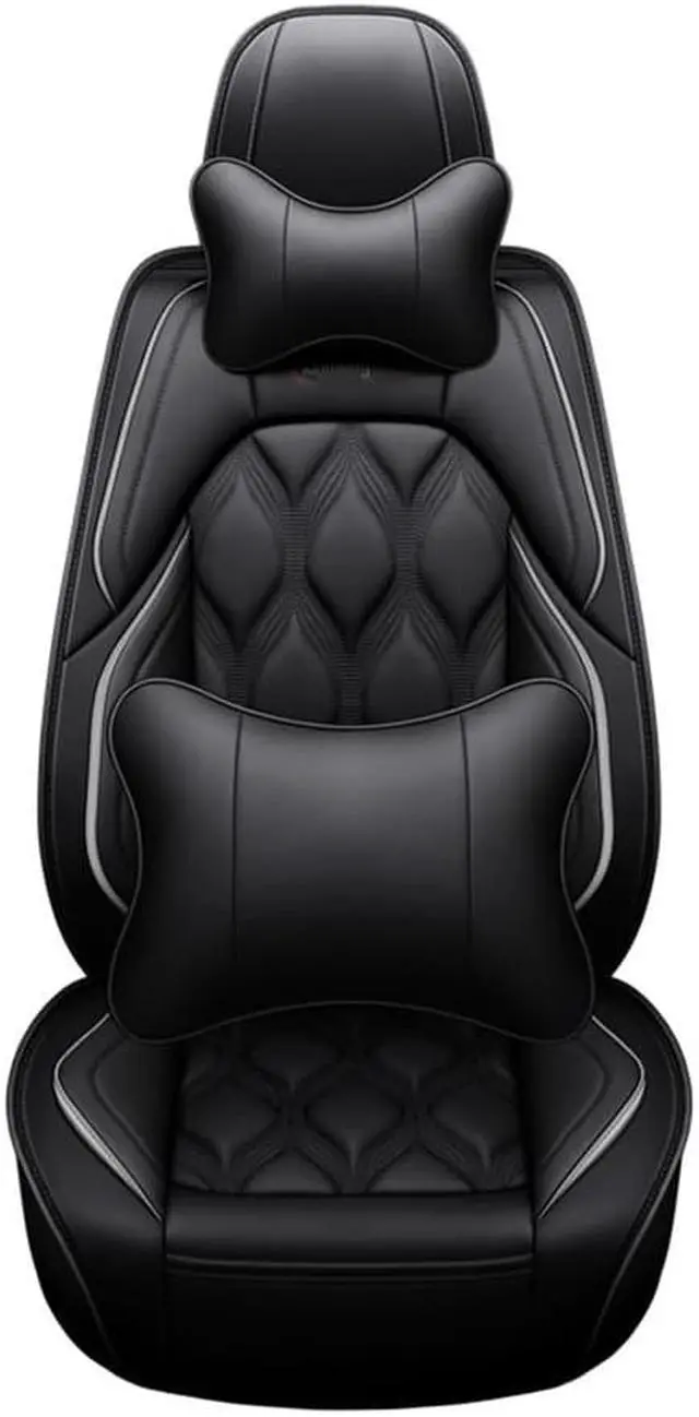 Alt view image 3 of 7 - Paiying Full Set Black PU Leather Car Seat Covers Protector  Neck Lumbar Pillow