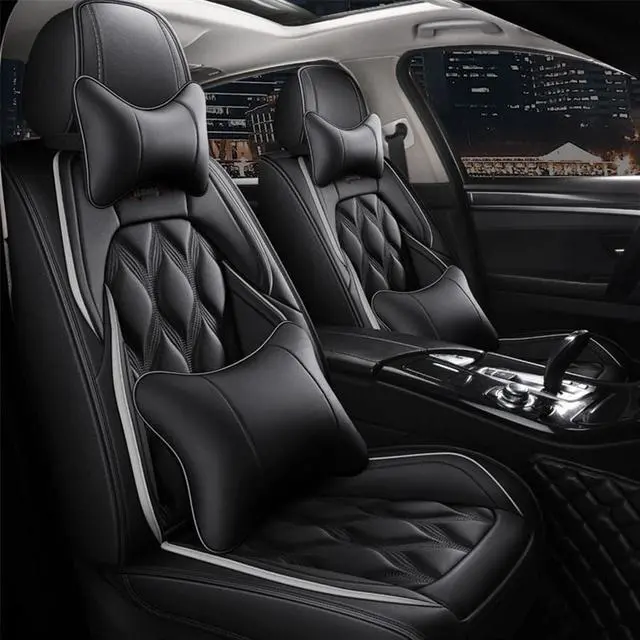 Main image of Paiying Full Set Black PU Leather Car Seat Covers Protector  Neck Lumbar Pillow