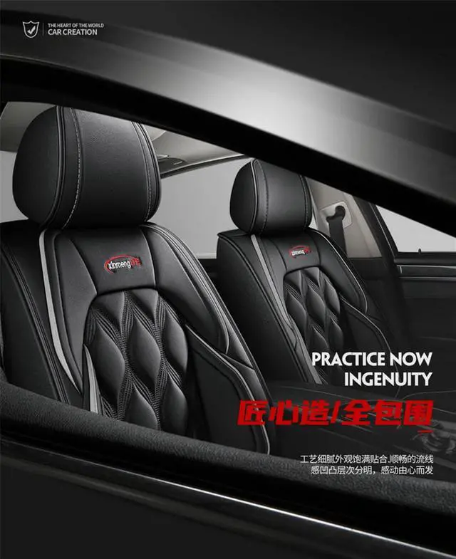 Alt view image 6 of 7 - Paiying Full Set Black PU Leather Car Seat Covers Protector  Neck Lumbar Pillow