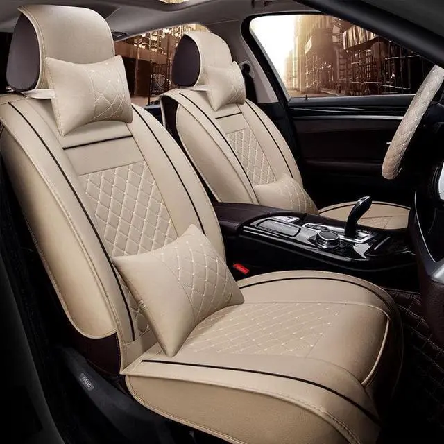 Alt view image 2 of 7 - Paiying Black PU Leather Full Set Car Seat Cover Cushion Protector Pad  US Ship