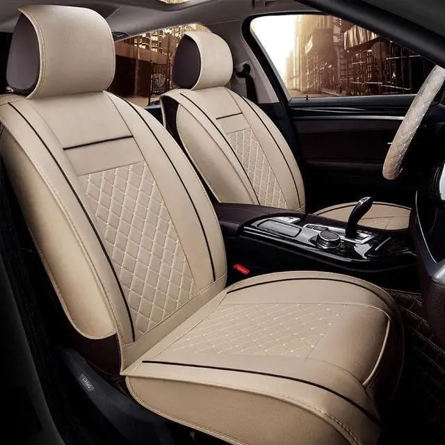 Alt view image 2 of 7 - Acaigel Beige Pu Leather Full Set Car Seat Cover Protector  w/ Pillows US Stock