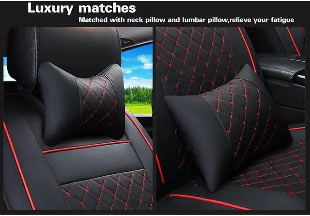 Alt view image 6 of 7 - Acaigel Beige Pu Leather Full Set Car Seat Cover Protector  w/ Pillows US Stock