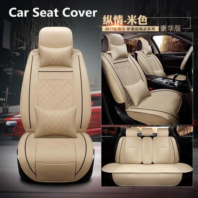 Alt view image 5 of 7 - Acaigel Beige Pu Leather Full Set Car Seat Cover Protector  w/ Pillows US Stock