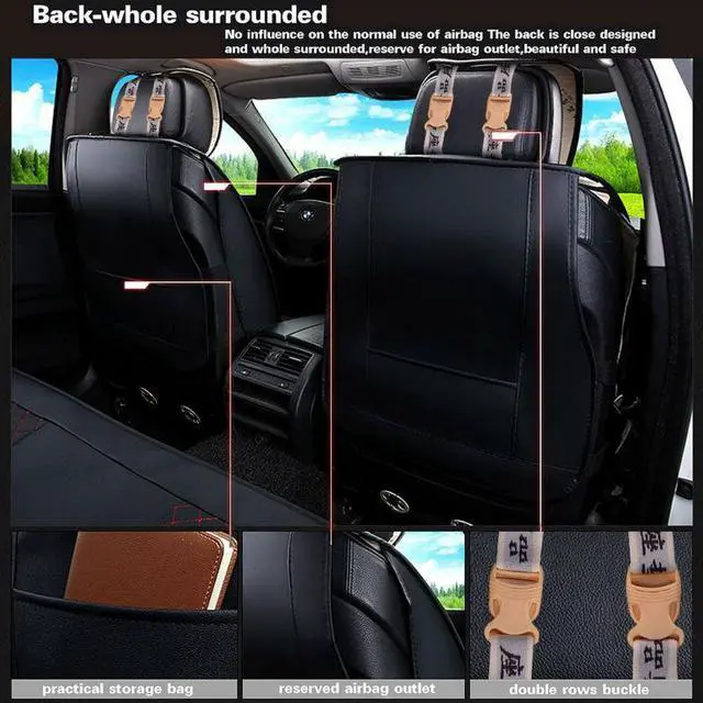 Alt view image 7 of 7 - Acaigel Beige Pu Leather Full Set Car Seat Cover Protector  w/ Pillows US Stock