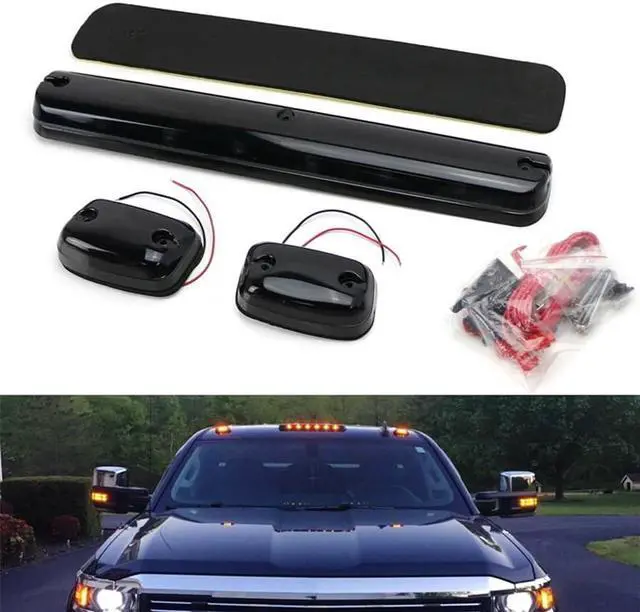 Main image of 3x Full Amber LED Cab Roof Marker Light Assembly For Chevy GMC 2500HD 3500HD 07+