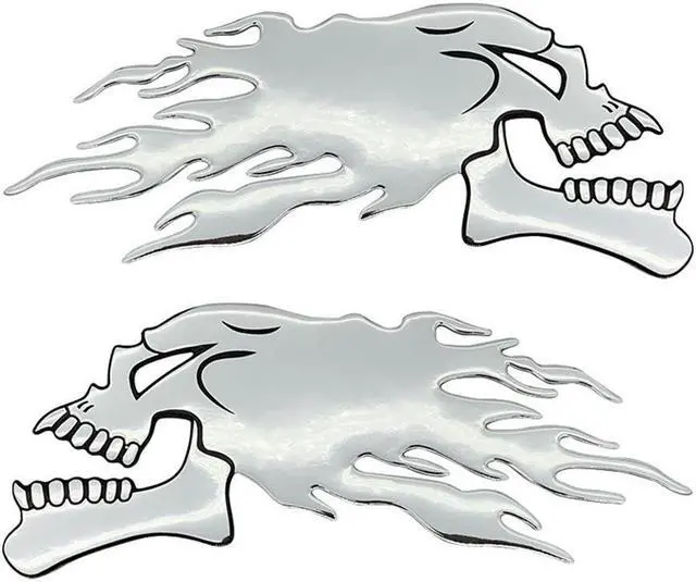 Main image of Yassdwbn 6x14cm Pair Skull Head Flame Style Motorcycle Fuel Gas Tank Fairing Badge Decal