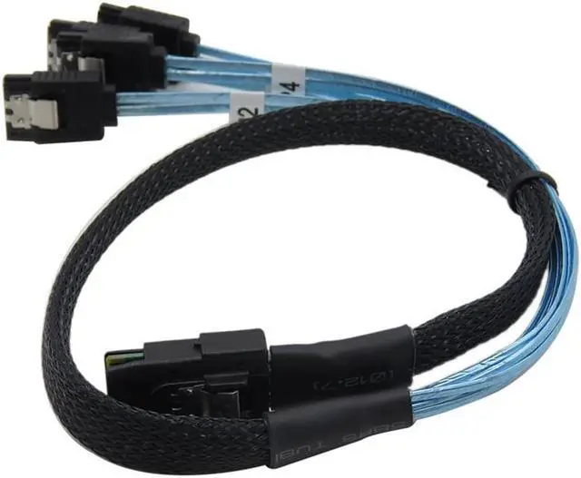 Alt view image 2 of 5 - Yassdwbn 1x 1 Meter Mini SAS 4.0 SFF-8087 to 4 SATA Hard Disk Cable Server 12Gbps