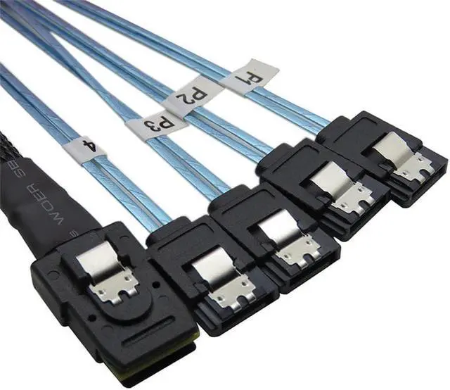 Main image of Yassdwbn 1x 1 Meter Mini SAS 4.0 SFF-8087 to 4 SATA Hard Disk Cable Server 12Gbps