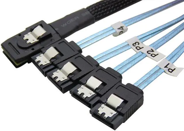 Alt view image 3 of 5 - Yassdwbn 1x 1 Meter Mini SAS 4.0 SFF-8087 to 4 SATA Hard Disk Cable Server 12Gbps
