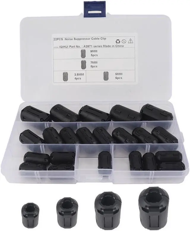 Alt view image 4 of 6 - 22PCS Snap on Ferrite Core Bead Choke Ring Cord RFI EMI Noise Suppressor Filter