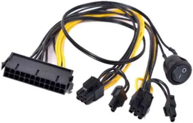 Main image of ATX Power 24Pin to Dual 6+2 Pin 8 Pin with on Off Switch Cable PCIe 6Pin 8Pin Male to 24 Pin Female Power Supply Cable