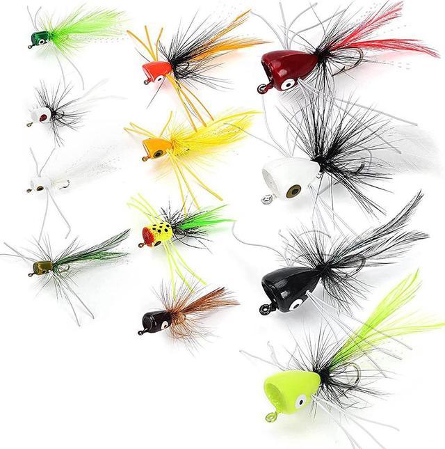 12 pcs Fly Fishing Poppers Fishing Popper Lures for Trout Salmon Bass 