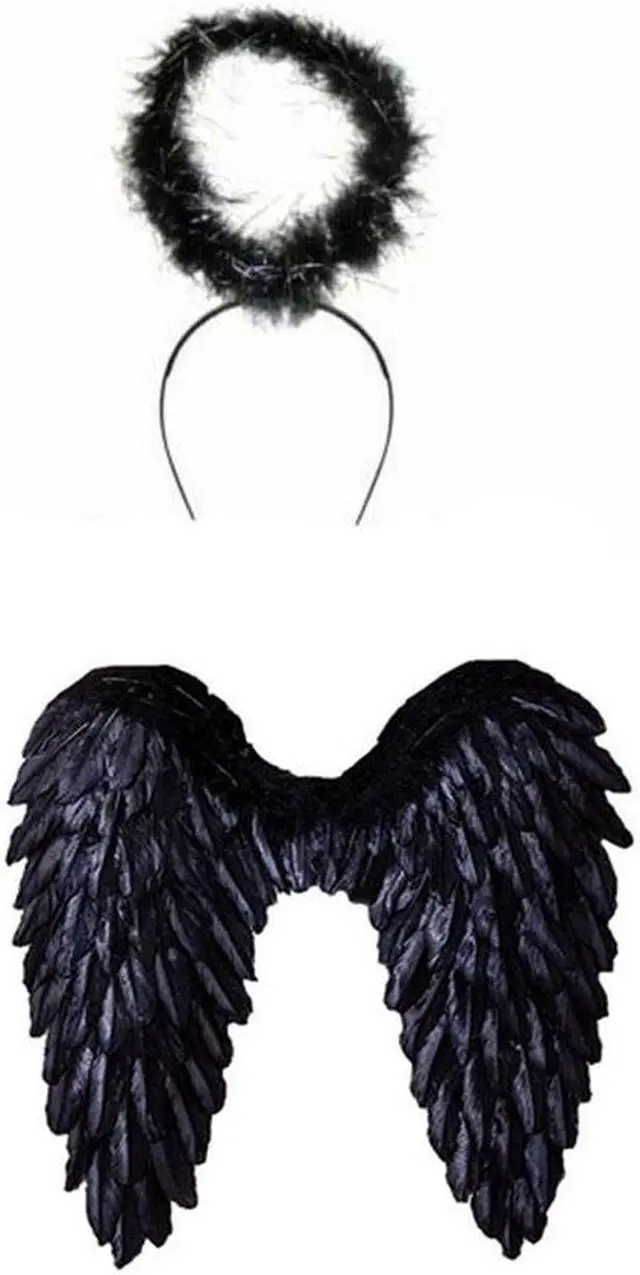 Alt view image 2 of 5 - Yassdwbn Angel Fairy Feather Wings Halo Gothic Cosplay Props