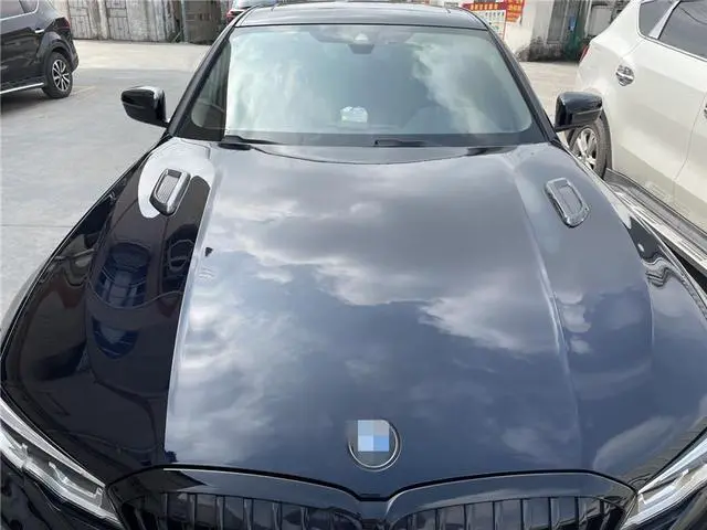 Alt view image 4 of 7 - Paiying 3Pcs Carbon Fiber ABS Car Hood Scoop Center & Side Intake Decorative Covers USA