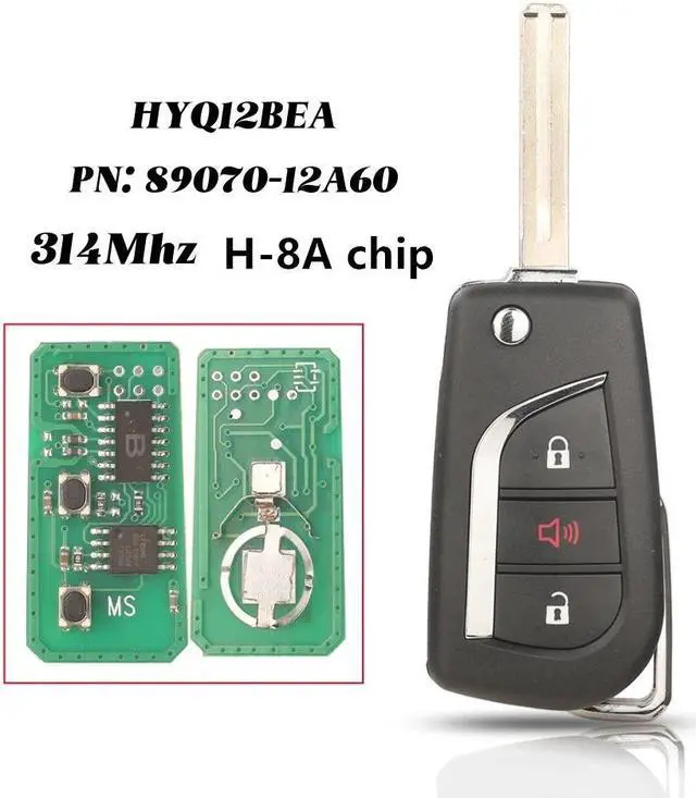 Alt view image 7 of 7 - Furulu 3 Button 314MHZ H-8A Chip Remote Car Key Control 89070-12A60 HYQ12BEA For Toyota Vios Hilux RAV4 Yaris 2013-2015