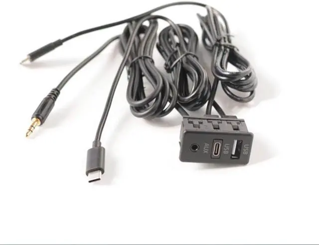 Alt view image 3 of 5 - Paiying USB+TYPE-C+AUX RCA Audio Input Socket Panel Extension Cable Adapter ABS Black