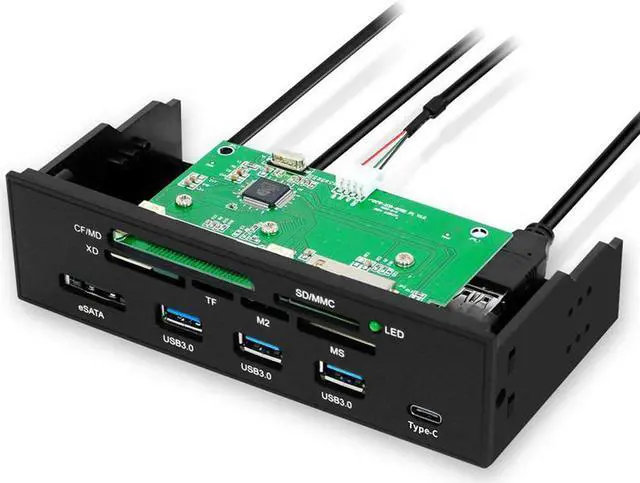 Alt view image 7 of 8 - 5.25" PC Computer Front panel USB 2.0 card reader with 3 ports USB3.0,Type-C, eSATA,MD,SD/MMC,XD,TF,M2,MS,64G CF Reader