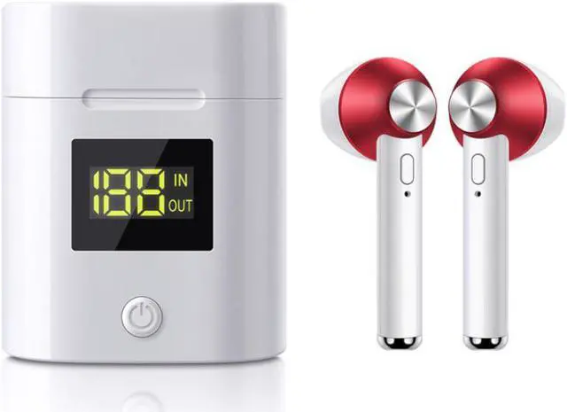 Alt view image 3 of 5 - Bluetooth 5.0 Wireless Earbuds with Power Display Charging Case - Red